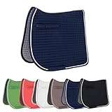 Covalliero - Schabracke – anatomische Pferde-Schabracke mit Sattel- & Gurtschlaufen – Stoßdämpfend & Atmungsaktiv – Dressurschabracke in Dunkelblau – Größe Warmblut