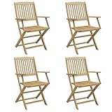 Gecheer 4 STK. Klappbar Gartenstuhl Essstuhl Klappstuhl Gartenstühle Terrassenstuhl Balkonstuhl Holzstuhl Massivholz Akazie 57,5x54,5x90 cm