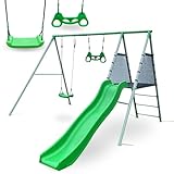 HyperMotion XXL Kinderschaukelset - Gartenschaukel mit Trapez, Rutsche und Schaukel - Robuste Stahlkonstruktion für Kinder ab 3 Jahren - Wetterfest und UV-beständig