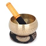 Handgehämmertes tibetisches Klangschalen-Set – 12,5 cm große Klangheilungs-Meditationsschale mit Kissen und Holzschlägel – Chakra-Ausgleich, Achtsamkeit und Yoga