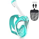 BBLTIFF Schnorchelmaske Kinder, Tauchmaske Vollgesichtsmaske mit Schnorchel, CO2 Sichere Tauchmaske, 180° Panoramablick, Mit Ohrstöpseln & Aufbewahrungsbeutel, für Kinder von 4-12 Jahren (XS, Grün)