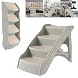 YRHome Hundetreppe Klappbar Tiertreppe Haustiertreppe 4 Stufen 50cm Hoch Katzentreppe mit Rutschfesten Matte und Stützstange Hunderampe für Hunde Katze bis zu 75 kg Grau