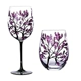Four Tree Weingläser, Kelch, kreativ, bedruckt, rund, Glasbecher für Wein, Bier, Cocktail, große Kapazität