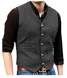 Solovedress Mens Vintage Classic Wolle Anzugweste Formale Regular Fit Weste Anzug Weste für Hochzeit Groomsmen(Grey,XXL)