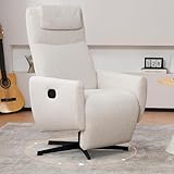 DEKKETO Wasserdichter Sessel mit KopfstüTze und FußStüTze, Fernsehsessel mit Liegefunktion 100°-160° Beliebige Winkelverstellung, 360° Frei Drehbar Relaxliege Wohnzimmer, Chenille Stoff, Beige