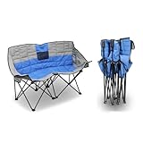 Robuster Outdoor-Klappstuhl für Erwachsene, 2-Personen-Loveseat mit 2 Getränkehaltern, unterstützt bis zu 272 kg, perfekt für Rasen- und Hinterhoffilme