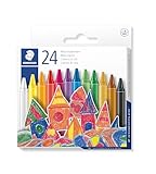 STAEDTLER Wachsmalkreide, leuchtende Farben, 8 mm Durchmesser, mit Papiermanschette, 24 Wachsmalkreiden in sortierten Farben im Kartonetui, 220 08 C24