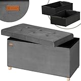 Casaria® Sitzbank mit Stauraum Anthrazit Samt inkl. Boxen & Füßen Faltbar Sitzbank 300kg Belastbar 76cm Truhe Wohnzimmer Schlafzimmer Flur Truhenbank Bank