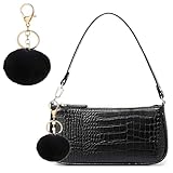 LQSCJS Vintage Umhängetasche, Shrug Handtasche Umhängetasche, schicke Krokodil Crossbody Tasche, Vintage City Tasche für Hochzeit Party Disco, schwarz