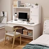 MGHRUE Computertisch Mit Ablagefächern, Home-Office-Schreibtisch, Arbeitszimmer-Schreibtisch, Moderner, Einfacher Arbeitsplatz-Arbeitstisch Für Zuhause Und Das Büro,Weiß,80cm