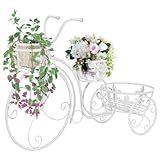 Mokuyary Blumentreppe Fahrradform Vintage-Stil Metall Pflanzenständer, Blumenständer Pflanzenregal Innen Außen Blumenregal, Dekoratives Blumentreppe für Garten, Balkon, Wohnzimmer, Schlafzimmer