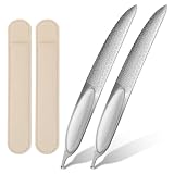 Yuanchu 2 Sets Fußnagelfeile Für Dicke Nägel, Doppelseitig Metall Nagelfeile in Federform mit Anti-Rutsch-Griff und Ledertasche Professionelle Edelstahl Zehennagelfeilen Für Dicke Naturnägel Unisex
