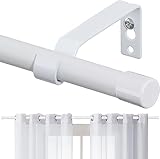 Gardinenstange, 76-116 cm Gardinenstange mit Kappenknäufen mit Halterungen, Beschläge-Set aus Edelstahl, 16 mm Durchmesser Gardinenstange Verstellbare Dekorative für Schlafzimmer/Matt Weiß