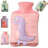 MHwan Wärmflasche, 2L Verdickte Plüsch Flauschige Wärmflasche Tier für Kinder und Erwachsener, Süße Kuschelig Dinosaurier, Sicher, Explosionsgeschützt Auslaufsicher, zur Reinigung Abnehmbar