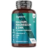 Kalzium Magnesium Zink - 400 Tabletten 1+ Jahr - Magnesium, Vitamin D3, K2, Bor, Selen, Kupfer - 500mg Calcium - Vegan - 1 Tablette Pro Tag - Glutenfrei - Alternativ zu Kapseln - WeightWorld