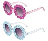 Cazqgoy 2 Pairs Flower Sunglasses,Flower Round Sunglasses,Flower Sunglasses,Party Glasses Round,Hippie Sunglasses (Blau und Violett)
