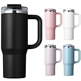 Homealexa 900ml Thermobecher Kaffeebecher to Go Trinkbecher mit Deckel und Strohhalm Wasserflasche Edelstahl Vakuum Isolierbecher Reisebecher Ideal für Heiß- und Kaltgetränke Kaffee Tee Autobecher