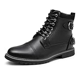Bruno Marc Herren Motorrad Stiefel Motorradschuhe Herren Schnürstiefel Boots Kunstlederstiefel Chukka Boots Zipper Closure Biker Boots Herren,Size 44,Schwarz,Philly_10