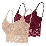 Schwarzes Crop Top Damen Damen Spitze BH Mit Polsterung 2er Pack Alltag Sexy Bralette Ohne Bügel Push up Büstenhalter Spaghettiträger Camisole V-Ausschnitt Sommer Oberteile für Yoga Fitness