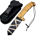 Lius Group Survival Outdoor messer mit scheide,Scharfes EDC Klappmesser hochwertige taschenmesser Alu Stahl Gold,Geschenk für Männer