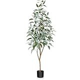 Kazeila Künstliche Pflanzen wie Echt 150cm Kunstpflanze Groß Artificial Plants Künstlicher Eukalyptus Kunstbaum mit Natürlichen Stämmen ideal für Wohnzimmer Schlafzimmer Büro Zimmer Deko(1Pack)