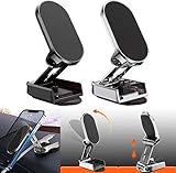 Alloy Folding Magnetic Car Phone Holder,360° Rotation Foldable Strong Magnet Car Mount,Universal Adjustable Desk Dashboard Bracket for All Smartphones (2 Pcs)