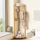 Stilvoller Rollgarderobe mit Aufbewahrungskorb, Metall-Eck-Kleiderständer, vielseitiger Kleiderbügel für Flur, Wohnzimmer, Schlafzimmer – funktional & schick