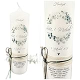 Hochzeitskerze Eukalyptus / 25 x 7 cm/Mit Namen, Hochzeitsdatum & Trauspruch. Inkl.Schleifen / - Kerze zur Hochzeit - Hochzeitsgeschenk