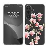 kwmobile Case kompatibel mit Samsung Galaxy S25 - Hülle Silikon transparent Magnolien Rosa Weiß Transparent