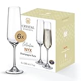 Crystal Bohemia Sektgläser - 6er Set, je 200 ml, spülmaschinenfest, schlank, kratzfest & elegant - Klassische Kristallgläser für Champagner & Prosecco - Ideal für Dinnerpartys & als Geschenk