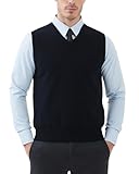 Kallspin Herren V-Ausschnitt Gestrickt Ärmellos Weste 100% Baumwolle Pullunder Relaxed Fit Pullover (Schwarz, XXL)