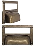 Fuxxer® 2x Etiketten-Fenster, Metall-Griffe, Antik Bronze Messing Optik, 81x50 mm, 2er Set