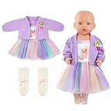Aolso Puppenkleidungsset, 14–18 Zoll Puppenkleidung, Puppenzubehör passend für 35–45 cm, Babypuppenkleidung mit 1 Kleiderbügel, Geburtstagsgeschenk für Mädchen (Einhornkleid)