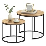 Home Collective Couchtisch 2er Set Rund Beistelltisch Loft Design 2 in 1 Verschachtelung Kratzfeste Oberfläche, Wohnzimmer | 53cm und 43cm Breit Sonoma-Eiche mit schwarzen Beinen