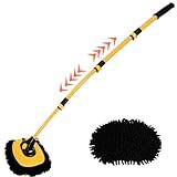 goldmiky Waschbürste, 15° Bogen Auto Waschbürste Kit, Waschbürstemit Teleskopstiel, 90-Grad-Drehung Weich MikrofaserMopp, Fur Wohnmobil LKW Kfz Boot Kratzerf (140cm)