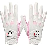 LOVMEAD Golfhandschuhe Damen Leder Linke Rechte Hand Paar, Extra Allwetter Griff 3D Performance Golf Handschuh Sommer Links Rechts rutschfest Weicher Komfort S M L XL(Rosa 1Paar, S)