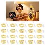 Pavlleen 20 Stück Micro LED Lichterkette,led lichterkette mit batterie, 2M 20 Mini LED Mit Batterie,für Party Hochzeit,Zimmer Deko,Weihnachten,Flasche,DIY(Warm Weiß)