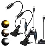 Leselampe Bett Klemme, 2 Stück Leselampe Buch Klemme, LED Schreibtischlampe Klemmbar mit 3 Farbtemperaturen, Dimmbare Klemmlampe Bett mit 360° Flexiblem Schwanenhals, Klemmleuchte für Arbeiten Reisen