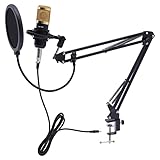 KOLHGNSE Schwarz Mikrofon Vielseitig mit V8s Live Sound Card Kondensator Mikrofon Bundle USB Ladekabel für Studio Aufnahme