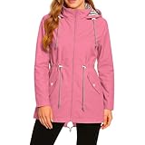 Generisch Regenjacke Damen Wasserdicht Atmungsaktiv Jacke Damen Outdoor Jacken Mit Kapuze Wanderjacke Leicht Windbreaker Übergangsjacke Regenmantel Mit Taschen Zipper Softshelljacke Frauen Sportjacke