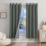 Runyéla 100% Verdunklungsvorhänge Leinen Gardinen mit Ösen 2er Set, Thermovorhang Hitzeschutz H 175 x B 140, Leinenoptik Vorhänge Blickdicht Grau Schallschutz für Schlafzimmer Wohnzimmer