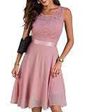 Berylove Damen Spitzenkleid Brautjungfer Elegant Party Knielang Cocktailkleid Chiffon Ärmellos BLP7005B-BlushL