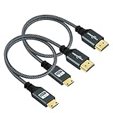 Twozoh Mini HDMI auf HDMI Kabel 1M 2 Stück, Nylon Geflochten HDMI auf Mini HDMI Unterstützt 3D/4K@60Hz, 18Gbit/s/2160P/1080P für Nikon/Canon DSLR, Camcorder, Laptop, Tablet und Grafik/Videokarte