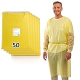 ADEBO Medical® PP+PE Schutzkittel Einweg Kittel Optimaler Schutz mit Strickbündchen & Klettverschluss – Premium OP Kittel (50, Gelb)