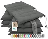 ZOLLNER 8er Set Sitzkissen in 40x40cm - gemütliche Stuhlkissen mit Bindebänder - waschbar bis 30°C - in Graphit - Oeko Tex® Zertifiziert