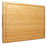 Extra großes XXXL Bambus-Schneidebrett, 61 x 40.6 x 3.2 cm, zum Schneiden von Truthahn, Fleisch, Gemüse, Grillgut, Schneidebrett über der Spüle, mit Griff und Saftrille