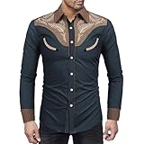 Cowboyhemd Herren Western Shirts Cowboy Kostüm Reverskragen Einreiher Freizeithemd Herrenhemden Westernhemden Hemd Langarm Snap Stickerei Hemden Men's Shirt
