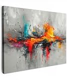 MuchoWow© Leinwandbild 80x60 cm Dekoration Wohnzimmer Bilder Pictures Wall Decoration Living Room Wohnungs Deko Moderne Bild Modern - Kunst - Orange - Grau - Abstrakt