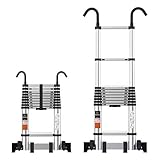 Teleskopleiter mit Balancestange und Rädern, tragbare Dachbodenleiter aus Aluminium für DIY-Projekte, rutschfeste Dachboden-Treppen