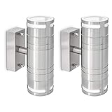 SSC-LUXon 2 Stück LED Wandleuchte Up & Down Edelstahl - IP44 für Garten & Außen - Wandlampe Set inkl. 4x 5W GU10 LED neutralweiß 230V